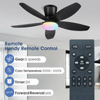 Flush Mount RGB Ceiling Fans with Lights-36 Low Profile Ceiling Fan with Light and Remote/APP Control,DC Reversible,LED Dimmable Blakc Ceiling Fans for Bedroom,Indoor/Outdoor Patio Use