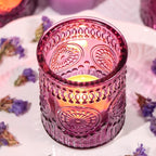 DARJEN Purple Votive Candle Holders Set of 36- Glass Tea Light Candles for Purple Candles, Embossed Candle Votives for Wedding Table Centerpiece, Party & Home Decor