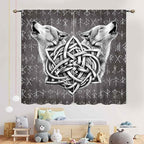 Viking Curtains, Gothic Nordic Wolf Celtic Rune Scandinavian Viking Runes Norse Mythology Aesthetic Retro Drapery for Bedroom Living Room Bathroom Window 2 Panel Set, 84"x84" Inch