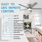 wurzee 60 Inch Flush Mount Ceiling Fan, Matte Silver Low Profile Fan Reversible DC Motors, Dimmable, Timer, Noiseless, Ceiling Fan for Indoor & Outdoor Bedrooms, Living Rooms