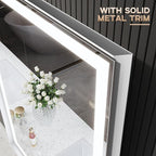 LED Bathroom Mirror, 28“x36“ Lighted Bathroom Mirror with Metal Framed, Extremely Bright LED Mirror for Bathroom, 3 Colors Dimmable, Anti-Fog, Memory, Wall Mounted Lighted Vanity Mirror