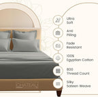 Egyptian Cotton Sheets Queen Size Bed Set Deep Pockets, 800 TC Cotton Queen Sheet Set, Soft Breathable Sateen Weave Elasticated Sheet & Pillowcase Sets, No Pill & Shrink, Machine washable- Silver