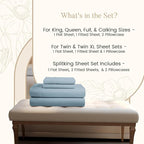 100% Egyptian Cotton Sheets For King Size Bed, 800 Thread Count Deep Pocket King Sheet Set, Elasticated Sheet & Pillowcase Sets, No Pill & Shrink, Soft & Comfy Naturally Cool & Breathable- French Blue