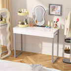 GreenForest Vanity Desk with 2 Drawers,Glossy Desktop White Desk for Bedroom,Makeup Table with Storage Space,Small Desk for Home Office,39 inch No Mirror