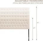 Tufted Upholstered Headboard Twin Size, Solid Wood Head Board with Durable Metal Legs, Adjustable Height Twin XL headboard from 37” to 51” Fabric Headboard in Modern Button Design, Beige