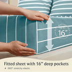 LuxClub Striped Sheets, 3 PC Striped Bed Sheets Twin Size, Deep Pockets Wrinkle Free-Kids-Fitted Sheets Machine Washable Hotel Bedding (Twin, Light Blue)