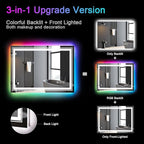 LED Mirror for Bathroom, 48"X40" with 8 RGB Backlit +3 Front Lit (Adjustable Individually), Anti-Fog, Large Lighted Bathroom Vanity Mirror for Wall,Shatterproof,Memory Function,Tempered Glass