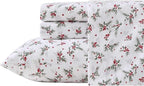 Laura Ashley - Flannel Sheets King Size, Anti-Pilling & Wrinkle Resistant Cotton, Touchably Soft for All-Season Comfort - Bed Sheets with Matching Pillowcases & Fitted Sheet (Berry Bright Red)