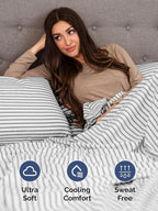 Extra Deep Twin Sheet Set - 4 Piece Breathable and Cooling Sheets - Hotel Luxury Bed Sheets Set - Easy Fit - Soft, Wrinkle Free and Comfy Sheets Set - Grey Striped Sheet Set with Extra Deep Pockets