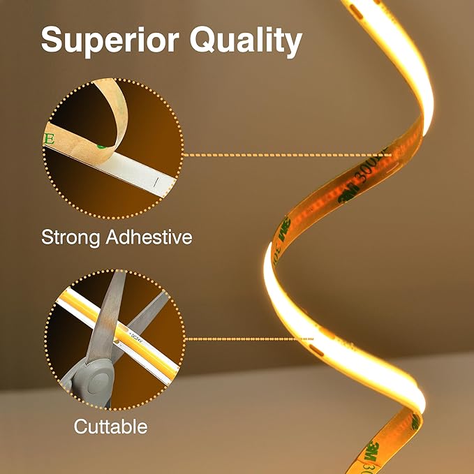 COB LED Strip Lights Warm White,24V Dimmable led Light Strip KIT with Remote and app Control,2700K 32.8FT/2 * 5m 8mm Wide Ra>90 Cuttable Flexible Strip Lights for Bedroom,Shelf,Cabinet