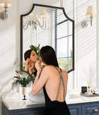 Kelly Miller 30"x40" Large Black Bathroom Mirror for Wall, Gold Scalloped Vanity Mirror Bevelled Framed Decorative Mirror for Master Bath Half Bath Entrance Hallway Fireplace Bedroom Living Room