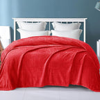 Exclusivo Mezcla Fleece Queen Size Blanket for Bed, 90x90 Inches Soft Cozy Jacquard Flannel Blankets, Lightweight Fuzzy Plush Warm for Winter, Red