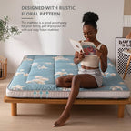 MAXYOYO Floral Printed Futon Mattress, Japanese Floor Mattress Quilted Bed Mattress Topper, Extra Thick Folding Sleeping Pad Breathable Floor Lounger Guest Bed for Camping Couch, Full Size