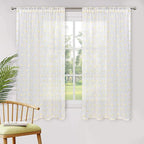 MYSKY HOME Short Curtains for Small Window - 45 Inch Long Pom Pom Sheer Curtains for Bedroom, Living Room, Kitchen, Nursery - Yellow Cafe Panels with Rod Pocket - 2 Sets Voile - 52 x 45 in