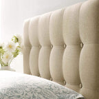 Modway Emily Tufted Button Linen Fabric Upholstered Twin Headboard in Beige