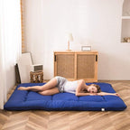MAXYOYO Japanese Floor Mattress Futon Mattress, Thicken Sleeping Pad Foldable Roll Up Floor Futon for Adults Tatami Mat Dormitory Bed Lounger, Royal Blue, Queen Size
