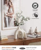 Hug Donut Decorative Vase Set - Modern Nordic Boho Style Vases Home Decor, Matte Ceramic Decorations for Living Room Shelf, Bookshelf Mantle Entryway Table or Console Décor (Cream White)