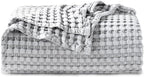 Bedsure Cooling Cotton Waffle King Size Blanket - Lightweight Breathable Summer Blanket of Rayon Derived from Bamboo for Hot Sleepers, Luxury Throws for Bed, Couch and Sofa, Grey, 104x90 Inches