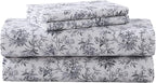 Laura Ashley - Flannel Sheets Queen Size, Anti-Pilling & Wrinkle Resistant Cotton, Touchably Soft for All-Season Comfort - Bed Sheets with Matching Pillowcases & Fitted Sheet (Faye Toile Black)