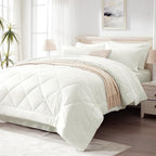 Love's cabin Twin Comforter Set Ivory, 5 Pieces Twin Bed in a Bag, All Season Bedding Sets with 1 Comforter, 1 Flat Sheet, 1 Fitted Sheet, 1 Pillowcase and 1 Pillow Sham