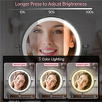 FUNTOUCH Rechargeable Wall Mounted Lighted Makeup Vanity Mirror 8 Inch Double Sided 1X 10X Magnifying Bathroom Mirror, 3 Color Lighting, Touch Dimming, Extended Arm 360 Rotation Light up Mirror Black