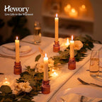 Hewory Glass Taper Candle Holders: 2PCS Amber Elegant Candle Holder Candlestick Holders Bulk, Ribbed Glass Candle Holder Candle Sticks Holder Decor for Table Centerpiece Fall Thanksgiving Home Decor