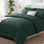 CozyLux King Size Comforter Set Forest Green, 7 Pieces Bed in a Bag, Green Comforter King Size, All Season Bedding Sets with Stitch Quilted Comforter, Flat Sheet, Fitted Sheet, Pillowcases
