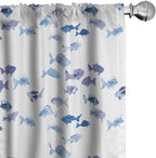 Ambesonne Animal Window Curtains Pack of 2, Little Fishes Watercolors Ocean Underwater Life Marine Theme Art, Lightweight Set with Rod Pocket, 4 Panels of - 28" x 95", Blue