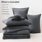 Love's cabin Full Comforter Set Soot Grey, 7 Pieces Full Bed in a Bag, All Season Bedding Sets with 1 Comforter, 1 Flat Sheet, 1 Fitted Sheet, 2 Pillowcase and 2 Pillow Sham