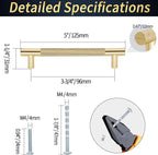 Knurled Cabinet Pulls 12 Pack, 5 Inch Long Cabinet Handles Metal Door Pulls, Kitchen Drawer Pull Knurled Dresser Handles - 3 3/4" Hole to Hole, Golden
