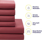 Sweet Home Collection 7 Piece Comforter Set Bag Solid Color All Season Soft Down Alternative Blanket & Luxurious Microfiber Bed Sheets, Burgundy, Twin