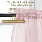 Chyhomenyc Sheer Curtains 45 Inch Long 2 Panels, Short Voile Drapes for Dinning Small Windows Bathroom Living Room Bedroom, Rod Pocket, 42Wx45L Inches, 2PCS, Blush Pink