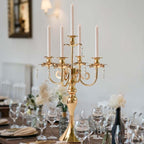 20.3'' Tall 5 Arm Gold Candelabra Centerpiece for Table, Metal &Crysyal Candle Holder, Retro Candelabra/Candlestick Table Centerpieces for Party, Events, Home, Wedding Decor (1pc, Gold)