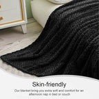 Exclusivo Mezcla Fleece Queen Size Blanket for Bed, 90x90 Inches Soft Cozy Jacquard Flannel Blankets, Lightweight Fuzzy Plush Warm for Winter, Black