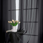 OWENIE Sheer Curtains 84 Inches Long 2 Panels Set, Black Sheer Curtain for Living Room Bedroom, Modern Filmy Rod Pocket Curtains Drapes, 2 Pcs, Each 59 W x 84L, Black