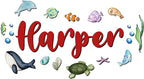 Custom Nursery Name Sign with Themed Decor Kit | Personalized Wooden Wall Art for Baby, Kids Room | Space, Jungle, Circus, Under the Sea, Woodland, Rainbow (20", Under the Sea)