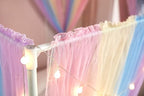Akiky Canopy Bed Curtains with Lights 4 Corner Post Bed Canopy for Adults Girls, Rainbow Bed Drapes Netting-8 Panel Curtains,Twin
