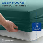 DREAMCARE Full Size Sheets Set - 4 Pcs Cooling Bed Sheets with Up to 15" Deep Pockets - Soft, Long-Lasting 100% Brushed Polyester with Side Pocket (Emerald Green)