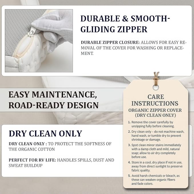 Foamma 5” x 39” x 75” Camper/RV Travel Gel Memory Foam Foam Bunk Mattress, Organic Cotton Cover, Made in USA, Comfortable, Travel Trailer, CertiPUR-US Certified