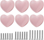 Ceramic Drawer Knobs Heart Shape Cabinet Dresser Pulls Handles with 3 Sized Screws, Kitchen Furniture Knobs for Closet Cupboard Wardrobe (6, Powder Pink)