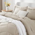 CozyLux California King Comforter Set Oatmeal - Cal King Bed in a Bag 7 Pieces, Luxury Soft Bed Set for All Seasons, Bedding Set with Down Alternative Comforter, Sheets, Pillowcases & Shams
