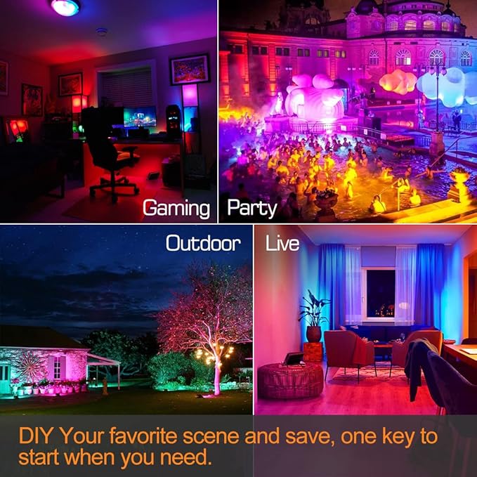LED Flood Light Outdoor 30W, 300W Equivalent 3000LM Smart RGB Landscape Lighting with APP Control, DIY Scenes -Timing - Warm White 2700K -Color Changing Uplight, IP66, US Plug, No Remote MELPO(4 Pack)