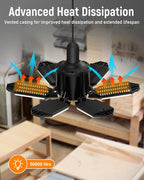 Adiding LED Garage Ceiling Light, 4 Pack 40000Lm Bright Screw into E26 E27 Socket LED Basement Lighting, 6+1 Deformable Panels, Daylight 6500K for Pole Barn Workshop Attic Porch Storage Room Low Bay