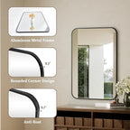 BEAUTYPEAK Black Rectangular Bathroom Mirror - 30" x 48" Wall Mounted Aluminum Alloy Frame Mirror with Rounded Corners for Bedroom Living Room, Horizontal or Vertical
