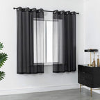 DUALIFE Black Sheer Curtains 45 Inch Length for Basement Windows Set of 2 Panels Grommet Semi Translucent Short Curtains for Small Windows Kitchen Bedroom Bathroom 52x45 Inches Long