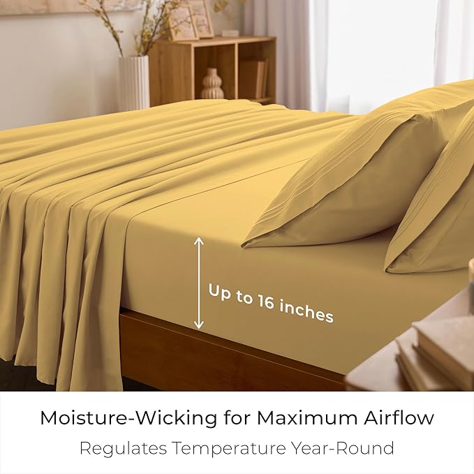 Mellanni Full Sheets Set - 4 PC Iconic Collection Bedding - Hotel Luxury, Extra Soft, Cooling Bed Sheets - Wrinkle, Fade, Stain Resistant (Full, Yellow)