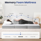 Foldable Mattress Queen 6 inch -Portable White Memory Foam Folding Matress with Washable Cover for Camping Travel Guest Room Home Use-Non-Slip&Easy Storage