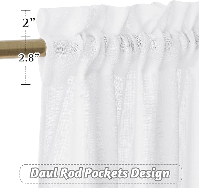 RYB HOME White Sheer Curtains, Extra 66 inches Widith Rod Pocket Light Filtering Breathable Semi Sheer Curtains for Living Room, W 66 x L 63 inches, 2 Panels Set