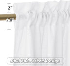 RYB HOME Semi Sheer Curtains - Privacy Linen Curtains Light Filtering Loose Weave Soft Drapes for Bedroom Living Room Bathroom Window Decor, White, 34 inch Wide x 63 inch Long, 1 Pair