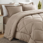 CozyLux Queen Comforter Set Khaki - Bed in a Bag Queen Size 7 Pieces, Luxury Soft Bed Set for All Seasons, Bedding Set with Down Alternative Comforter, Sheets, Pillowcases & Shams